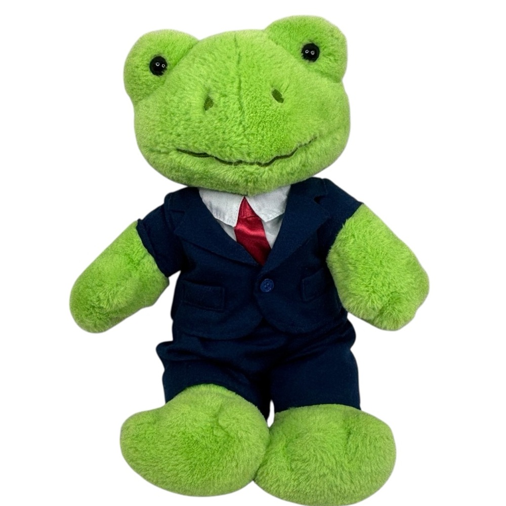BAB 17” 2022 Green Spring Frog Build A Bear Wearing Dark Blue Suit with Red Tie